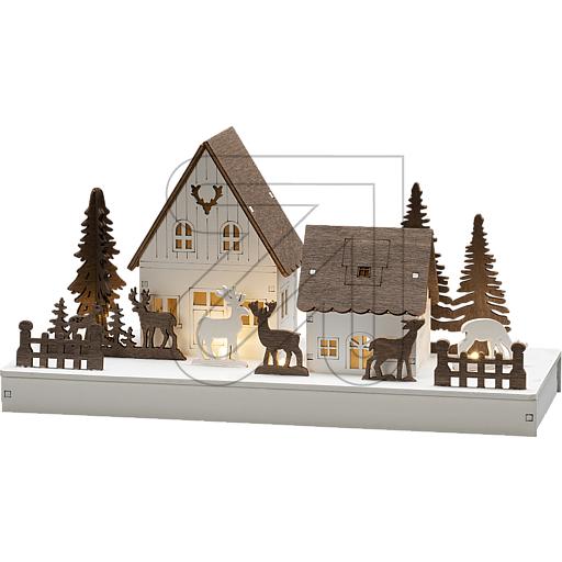 LED Holzsilhouette Waldhäuser mit Rentieren 3282-210